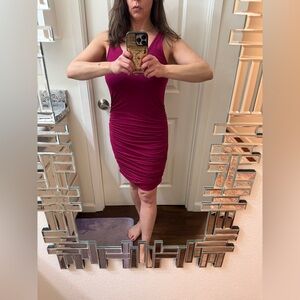 EXPRESS: Fuchsia, Ribbed Midi Dress, Size M, Form-Fitting, Sleeveless